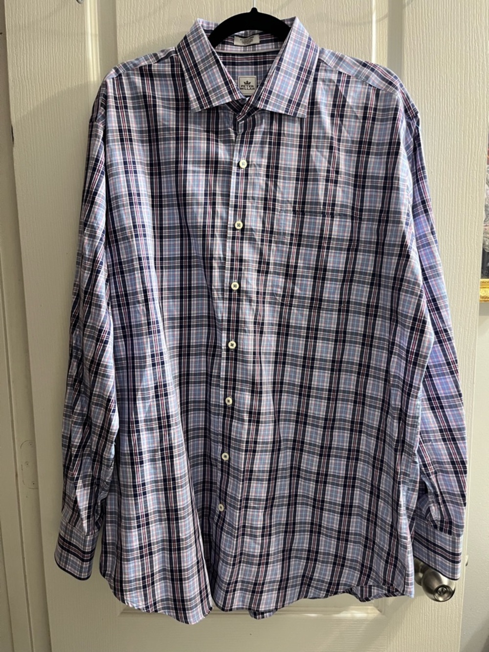 Peter Millar Blue and White Plaid Button-Down Shirt Size XL